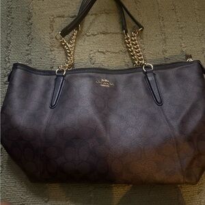Coach Dark Brown Shoulder Bag with Gold Accents